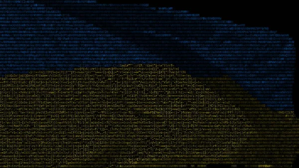 Het verplaatsen van de digitale vlag van Oekraïne op het display. 3d destructie — Stockfoto