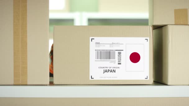 架子上有一盒日本货 — 图库视频影像