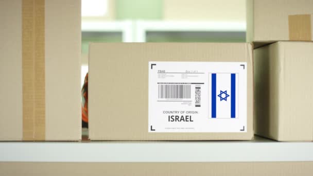 Pacchetto di cartone da Israele in un deposito di servizio postale — Video Stock