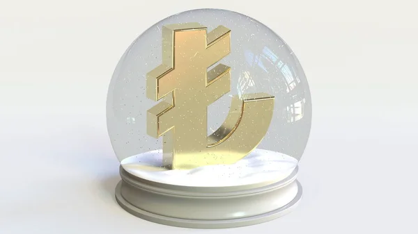 トルコのリラのシンボルが入っているガラスの雪玉。財務3Dレンダリング — ストック写真