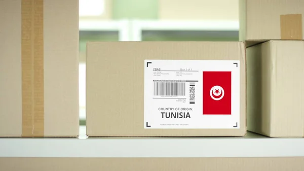 Pacchetto di cartone con prodotti dalla Tunisia — Foto Stock