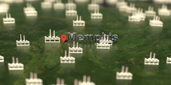 Fabriek iconen in de buurt van Memphis stad op de kaart, industriële productie gerelateerde 3D rendering — Stockfoto