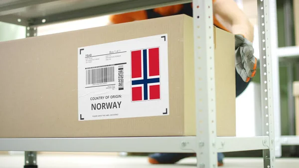Krabice se zbožím z Norska ve skladu — Stock fotografie