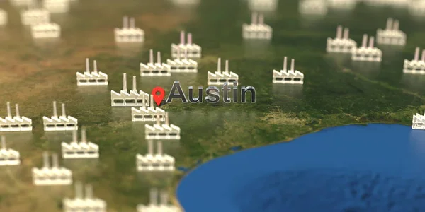 Haritada Austin şehri yakınlarındaki fabrika simgeleri, endüstriyel üretim ile ilgili 3D görüntüleme — Stok fotoğraf