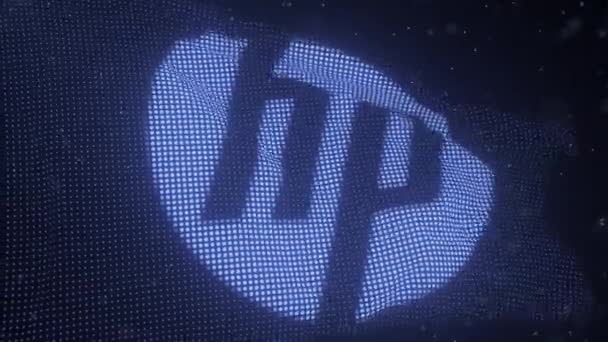 HP 회사 로고와 함께 디지털 플래그를 흔들며 , 3d 애니메이션을 리핑 — 비디오