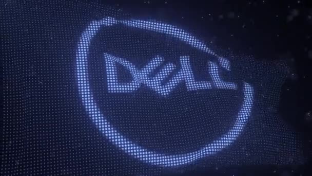 Logo DELL na falującej fladze cyfrowej, pętla animacji 3D — Wideo stockowe