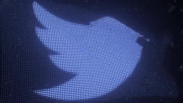Размахивание цифровым флагом с логотипом компании TWITTER, цикл 3D анимации — стоковое видео