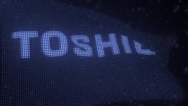 Drapeau numérique avec logo de l'entreprise TOSHIBA, animation 3D en boucle — Video