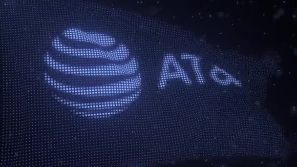 Размахивание цифровым флагом с логотипом компании ATT, цикл 3D анимации — стоковое видео