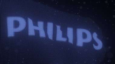 PHILIPS logo on a waving digital flag, editorial 3d rendering clipart