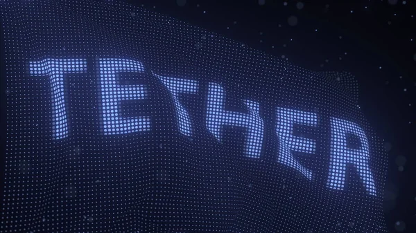 Tether cryptocurrency namn på viftande digital flagga, 3D-rendering, 3D-rendering — Stockfoto