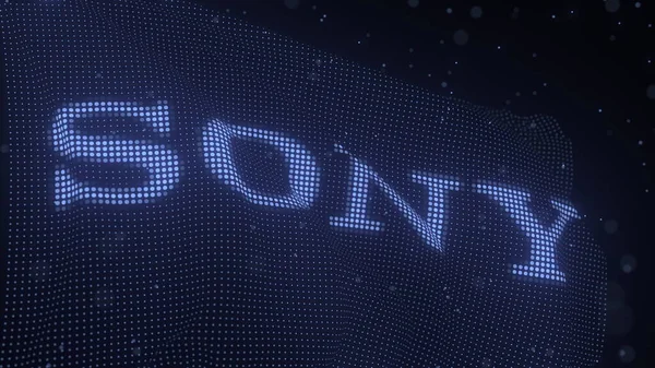 SONY-Logo auf schwenkender digitaler Flagge, redaktionelles 3D-Rendering — Stockfoto