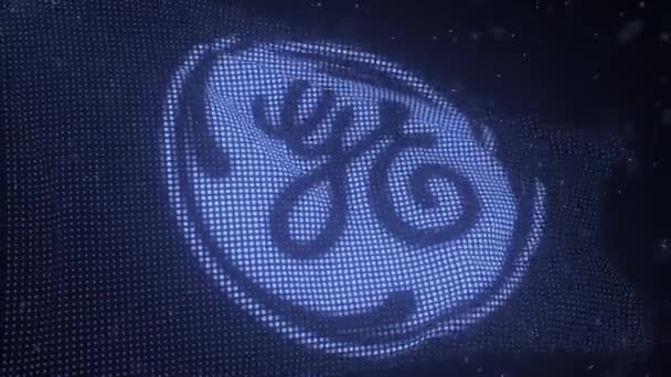 GENERAL ELECTRIC logo on the waiting digital flag, looping 3d animation — стоковое видео