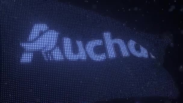 AUCHAN logo op een golvende digitale vlag, looping 3d animatie — Stockvideo