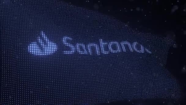 Logo SANTANDER na falującej fladze cyfrowej, pętla animacji 3D — Wideo stockowe