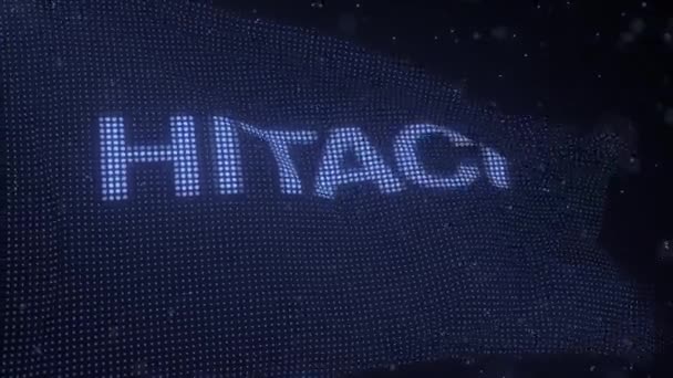 Logo HITACHI na falującej fladze cyfrowej, pętla animacji 3D — Wideo stockowe