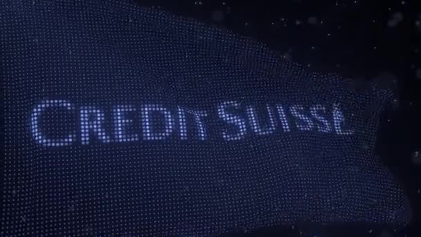 Machanie cyfrową flagą z logo firmy CREDIT SUISSE, pętla animacji 3D — Wideo stockowe