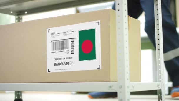 Boîte avec marchandises du Bangladesh dans un entrepôt — Video