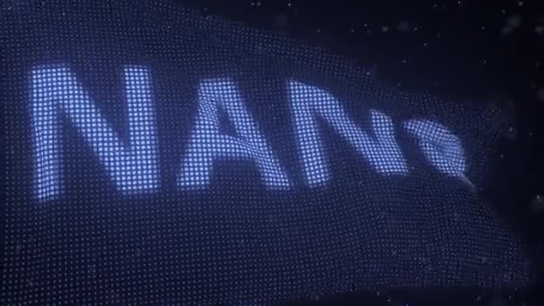 Nama cryptocurrency Nano pada melambaikan bendera digital, mengulang animasi 3d — Stok Video