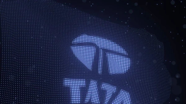 Logo TATA su bandiera digitale sventolante, rendering editoriale 3d — Foto Stock