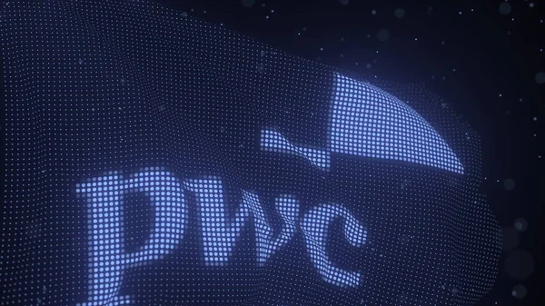 波状デジタルフラグのPWCロゴ、編集3Dレンダリング — ストック写真