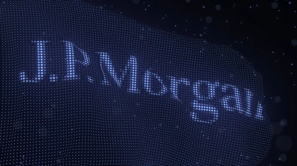 Логотип JPMORGAN на размахивающемся цифровом флаге, редакционная 3D рендеринг — стоковое фото