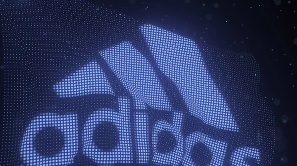 Logo ADIDAS su bandiera digitale sventolante, rendering editoriale 3d — Foto Stock