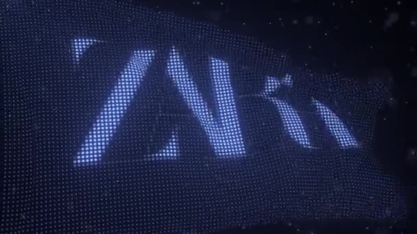 Logo ZARA na falującej fladze cyfrowej, pętla animacji 3D — Wideo stockowe