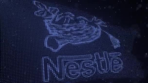 Schwingende digitale Flagge mit NESTLE-Firmenlogo, 3D-Looping-Animation — Stockvideo