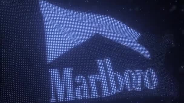 Розмахуючи цифровим прапором з логотипом компанії MARLBORO, цикляючи 3 d анімації — стокове відео