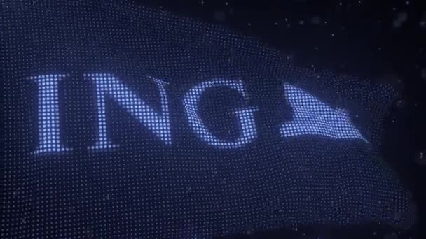 ING logo su una bandiera digitale sventolante, loop animazione 3d — Video Stock