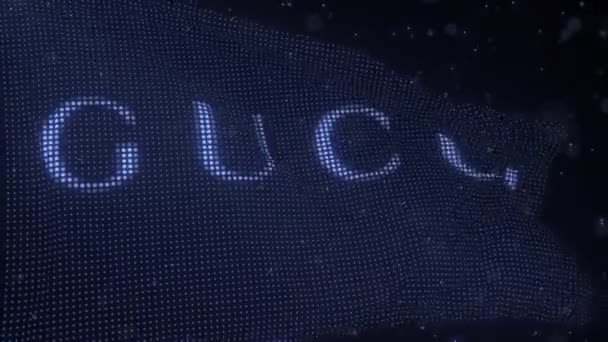 Logo GUCCI na falującej fladze cyfrowej, pętla animacji 3D — Wideo stockowe