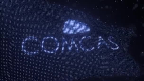 Acenando bandeira digital com o logotipo da empresa COMCAST, looping animação 3d — Vídeo de Stock