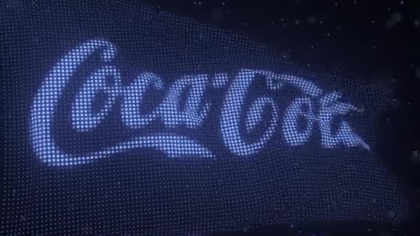 Logo COCA-COLA sur un drapeau numérique ondulé, animation 3D en boucle — Video