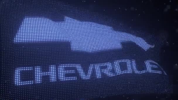 CHEVROLET logo na vlnící se digitální vlajce, smyčka 3D animace — Stock video