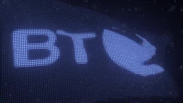Ondeando la bandera digital con el logotipo de la compañía BT GROUP, looping animación 3d — Vídeo de stock