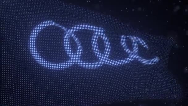 오디 (AUDI) 회사 로고와 함께 디지털 플래그를 흔들며 , 3d 애니메이션을 리핑 — 비디오