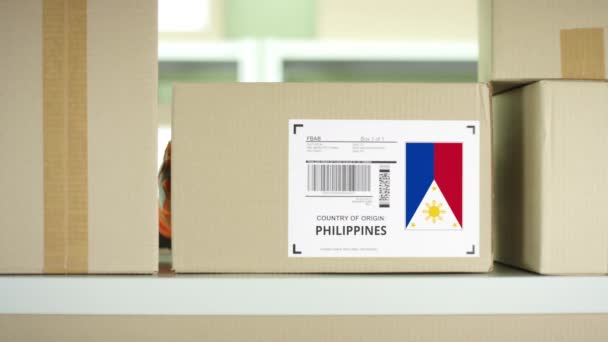 Parcel from Philippines in a postal service storage — Stock Video