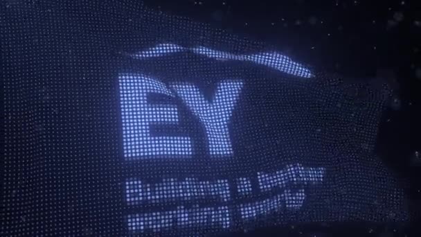 Waving digital flag with EY company logo, looping 3d animation — Vídeo de Stock