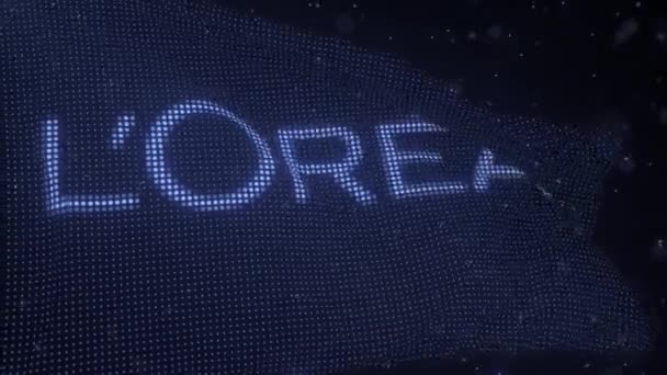 Waving digital flag with LOREAL company logo, looping 3d animation — 비디오