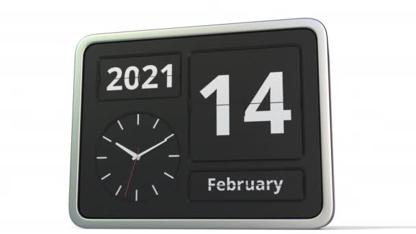 15 de febrero fecha en el calendario clásico reloj flip, animación 3d — Vídeo de stock