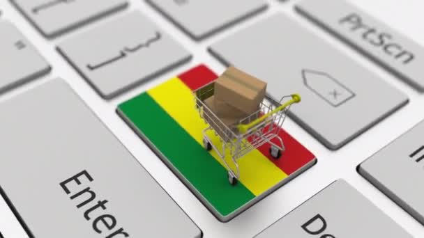 Καλάθι αγορών στο πληκτρολόγιο με τη σημαία της Βολιβίας. Looping ecommerce σχετικές 3d animation — Αρχείο Βίντεο