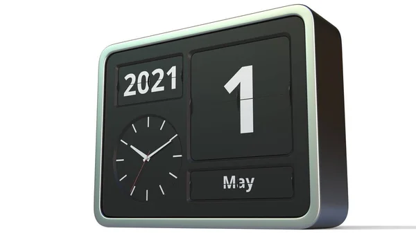 1 maja data w kalendarzu flip clock, renderowanie 3d — Zdjęcie stockowe
