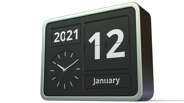 12 ianuarie data pe clasic flip ceas calendar, redare 3d — Fotografie, imagine de stoc