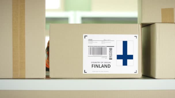 Πακέτο από τη Φινλανδία σε αποθήκη ταχυδρομικών υπηρεσιών — Αρχείο Βίντεο