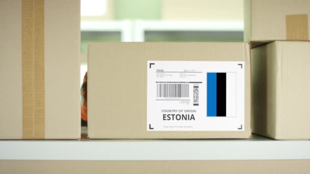 Balíček z Estonska ve skladu poštovních služeb — Stock video