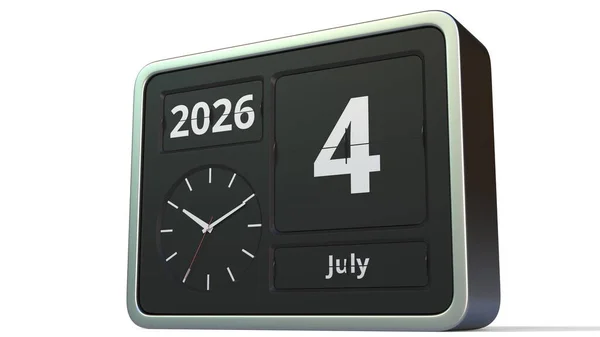 4. Juli 2026 Datum auf dem Flip-Clock-Kalender, 3D-Darstellung — Stockfoto