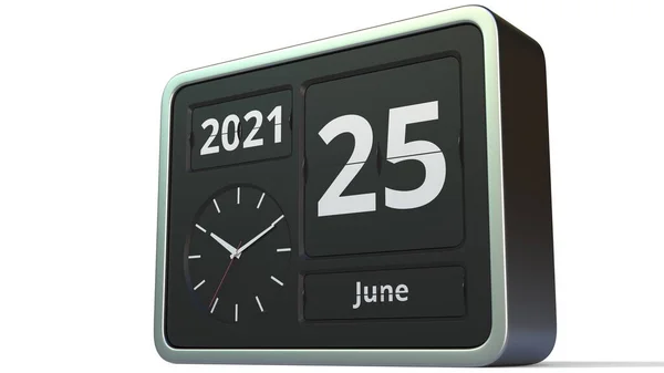 25 czerwca data w kalendarzu flip clock, renderowanie 3d — Zdjęcie stockowe
