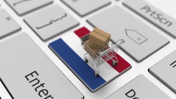 Καλάθι αγορών στο πλήκτρο πληκτρολογίου με σημαία της Ολλανδίας. Looping ecommerce σχετικές 3d animation — Αρχείο Βίντεο