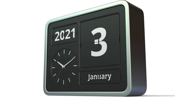 3 januari datum op de flip clock kalender, 3d weergave — Stockfoto